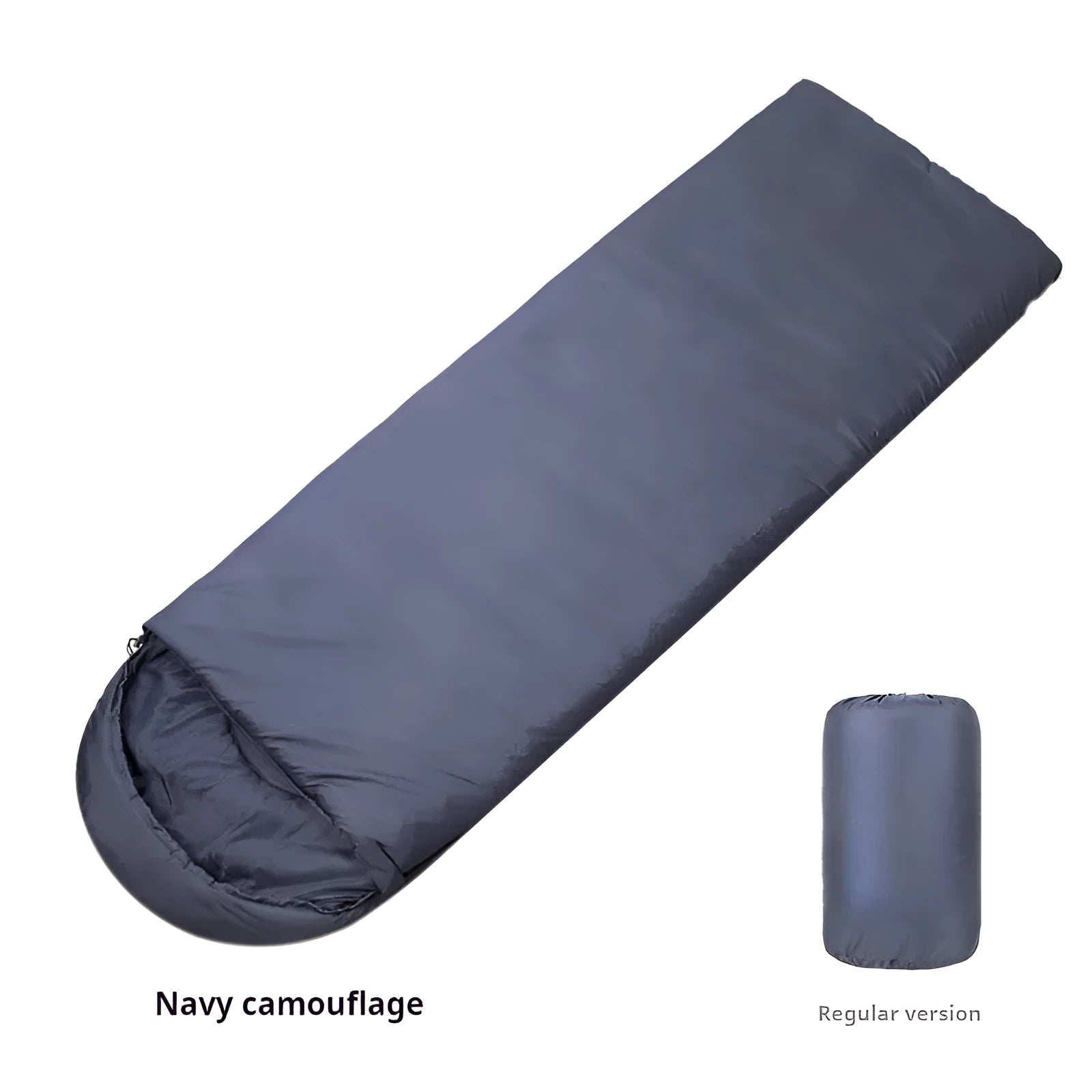 Navy blue envelope sleeping bag with hollow cotton fibre filling for adult camping