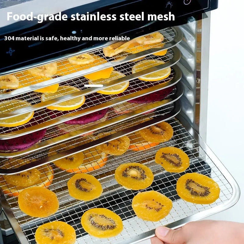Stainless steel fruit dehydrator machine with clear viewing skylight and LED control panel