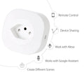 White smart socket plug with WIFI logo, showing EU, US, and Swiss plug style options.