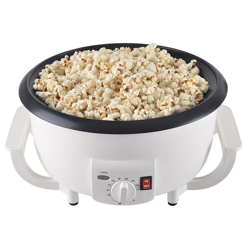 White oblate home coffee roasting machine with 750g capacity and 225mm base