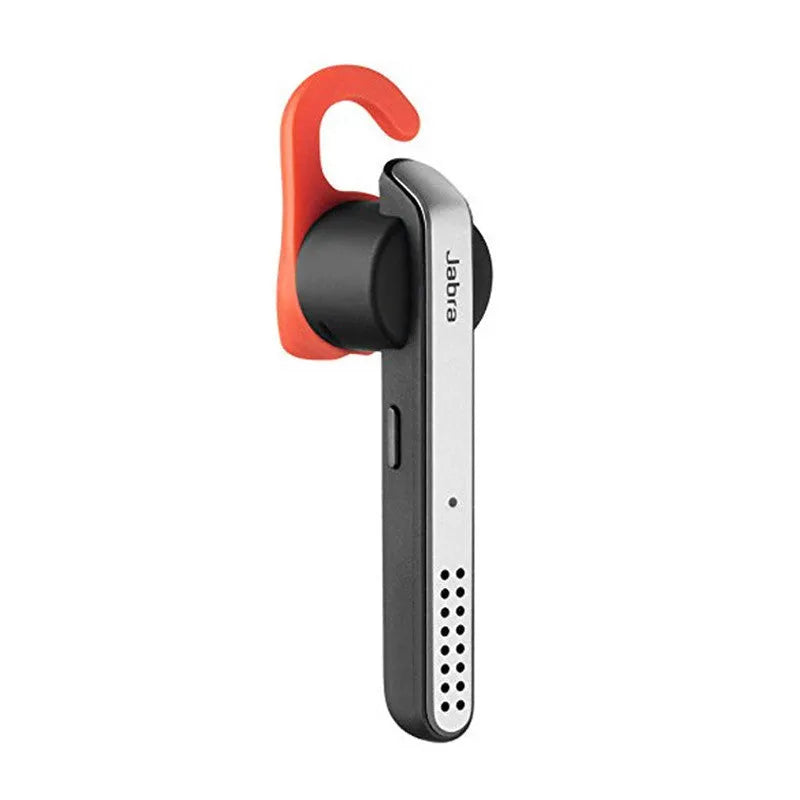 Behind-the-ear Bluetooth wireless earphone in black or silvery with automatic connection feature