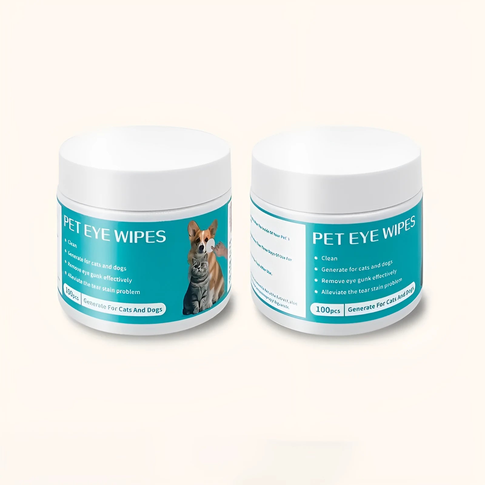 Canister of 100 pet eye cleaning wipes with aloe and chamomile extract