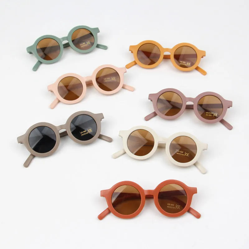 Children's round frame retro mocha glasses with UV400 protection in beige colour