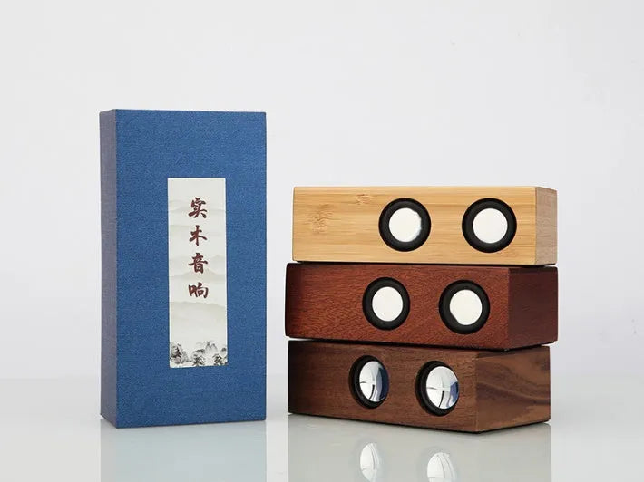 Wooden retro Bluetooth speaker in bamboo, black walnut, or sapele finish with USB port