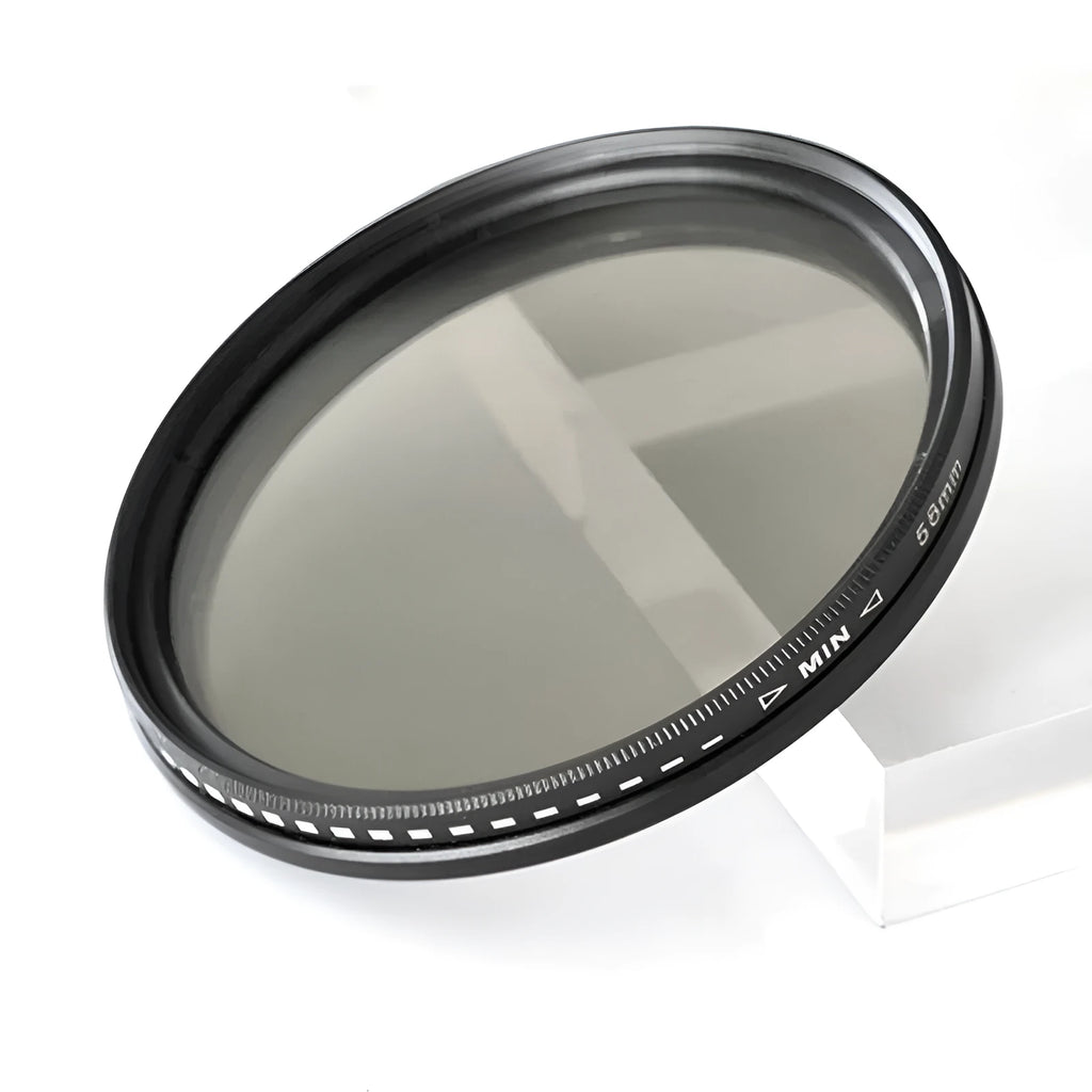 Adjustable multi-diameter camera ND filter set with ND2, ND4, ND8, and ND400 dimming mirrors.