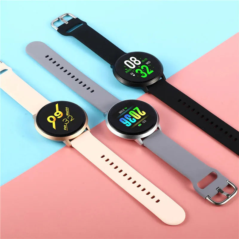 Ultra-thin smart health bracelet with black silicone strap and zinc alloy case showing 1.3-inch touch screen.