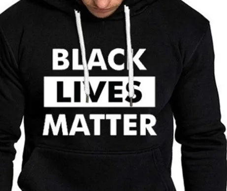 Printed hoodie in cotton blend with letter pattern, black colour, front view, suitable for adults