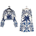 Women's early spring flower print two-piece co-ord set with long sleeves and long skirt