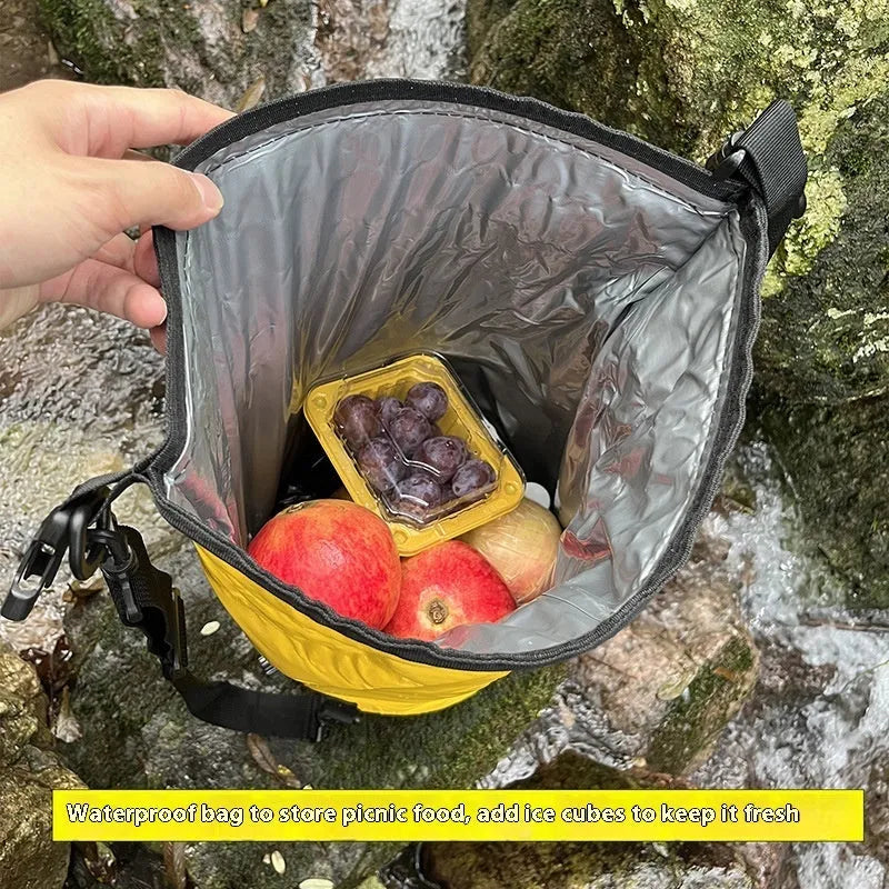 20-litre yellow and black waterproof camping backpack with dry-wet separation compartments for water sports