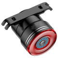 Black USB rechargeable bicycle tail light with brake sensor in aluminium housing