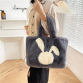 Cartoon rabbit ears plush shoulder tote bag in solid colour with large capacity