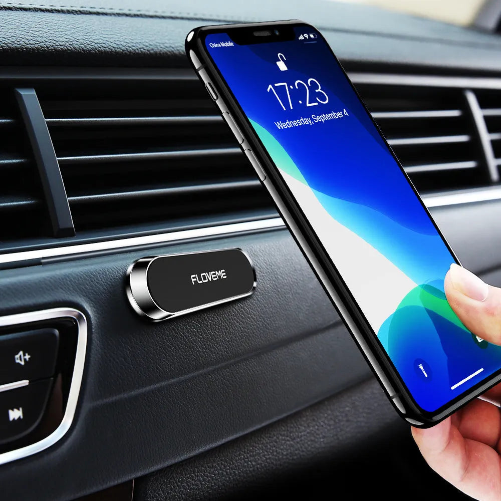 Magnetic car mobile phone holder with square silver iron sheet and white foam adhesive