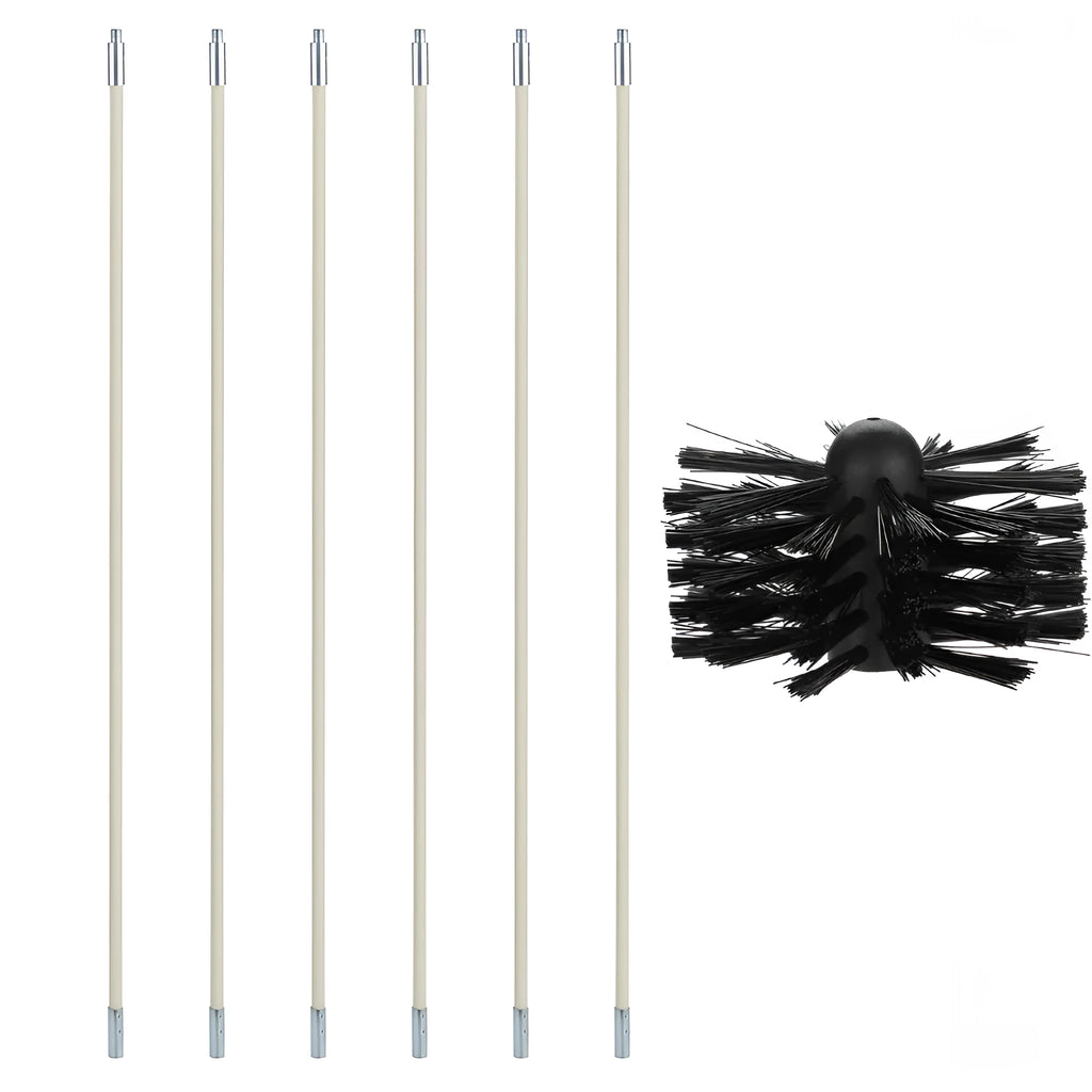 Flexible chimney and dryer pipe cleaning brush with nylon bristles, extended to 600mm length