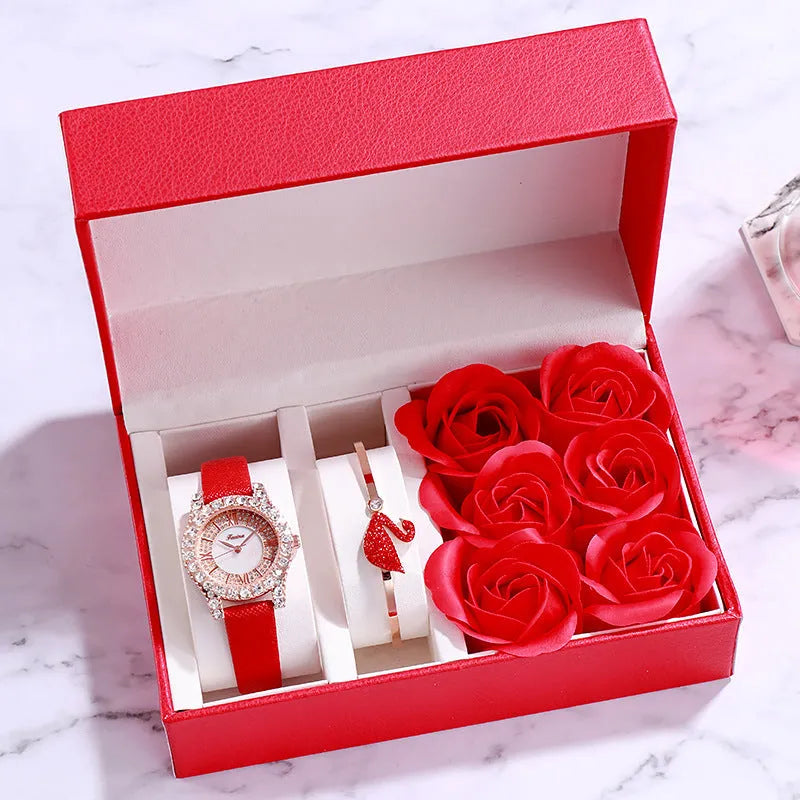 Women's quartz wrist watch with round alloy case, sapphire crystal glass, genuine leather strap, and onion crown