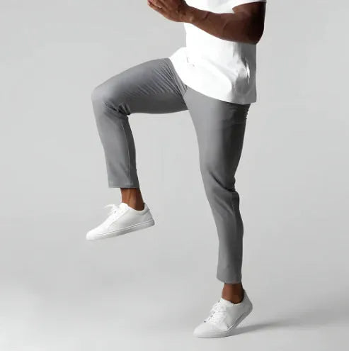 Men's slim gray polyester business suit trousers straight cut high temperature set shape