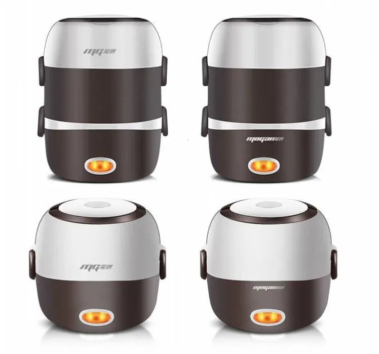 White rice cooker with 2L capacity and steaming basket options
