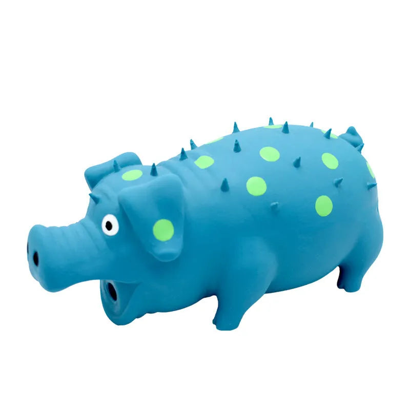 Pig-shaped latex dog chew toy with textured surface in assorted colours