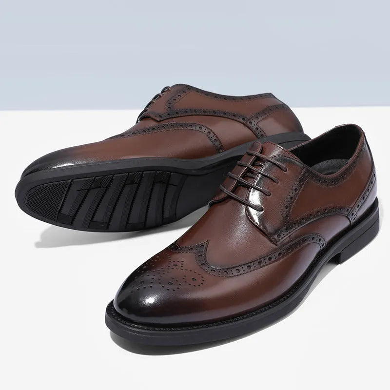 Men's black and brown brogue leather shoes for business formal office wear