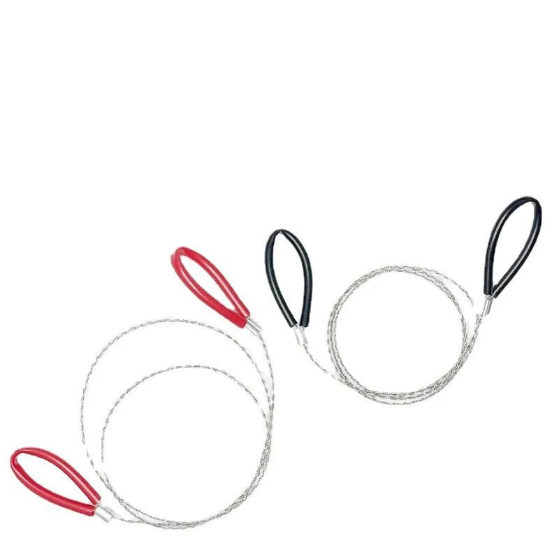 75cm survival wire saw with stainless steel braided construction in black colour