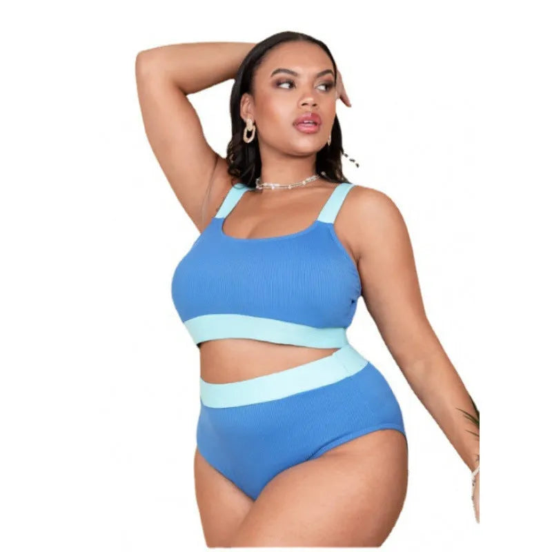 Women's solid colour bikini set with high-waist briefs and split-style swim top