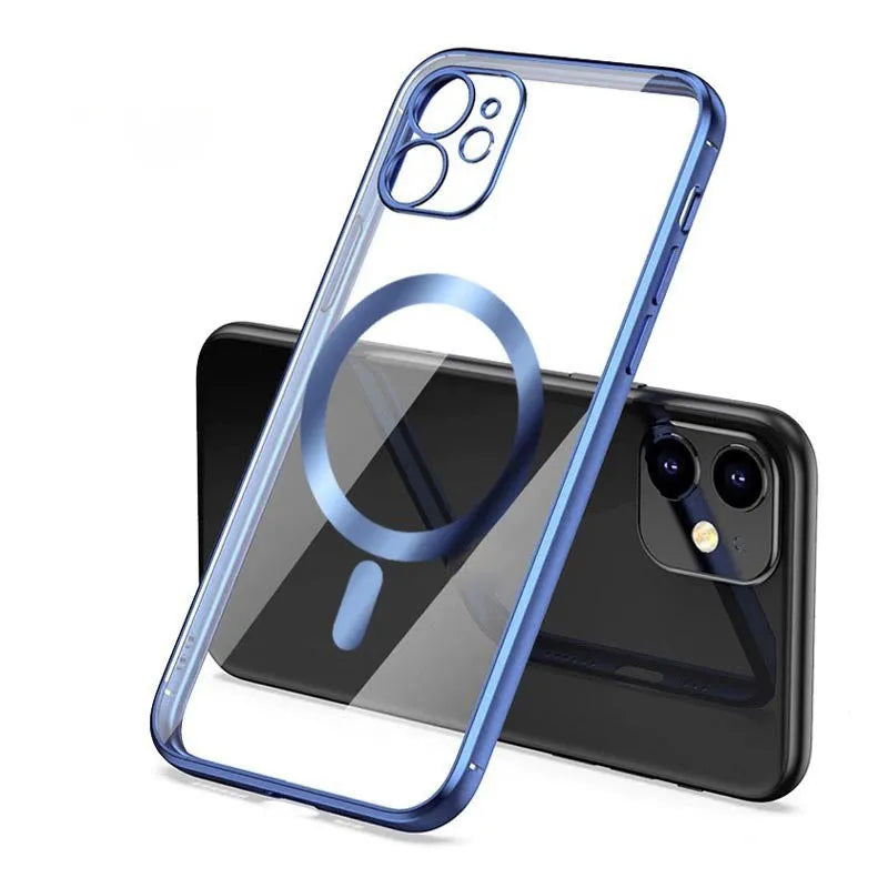 Electroplated silicone and TPU magnetic back cover for iPhone in solid colours.