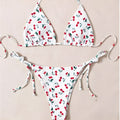 Holiday split halter bikini set in picture colour with backless briefs