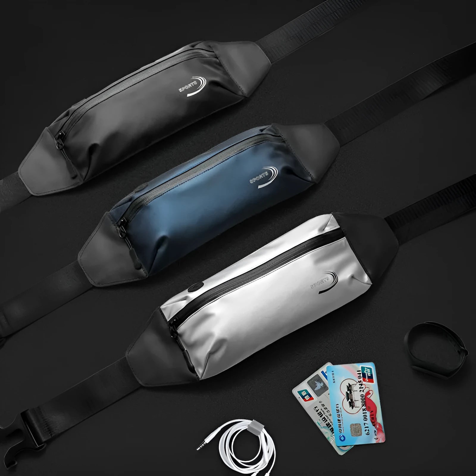 Men's blue waterproof sports waist bag made from Derm Oxford polyester with 45cm length