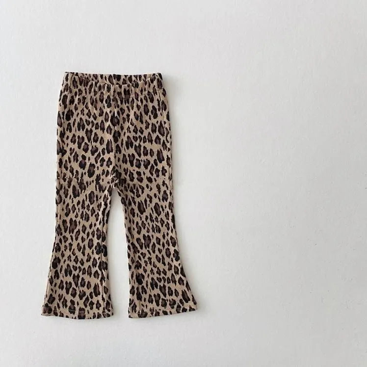 Girls fleece-lined bell-bottom pants in plaid pattern, polyester fabric, mid-waist, suitable for 80-150cm height