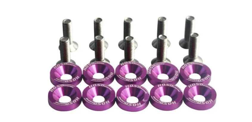 Ten car modification gasket screws displayed in eight different colours for automotive engine bay customisation