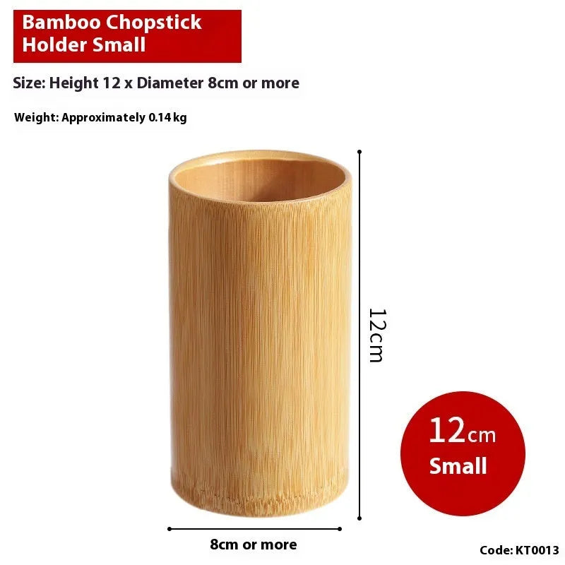 Natural bamboo chopsticks holder in multiple style variations including tube, bevel and groove designs