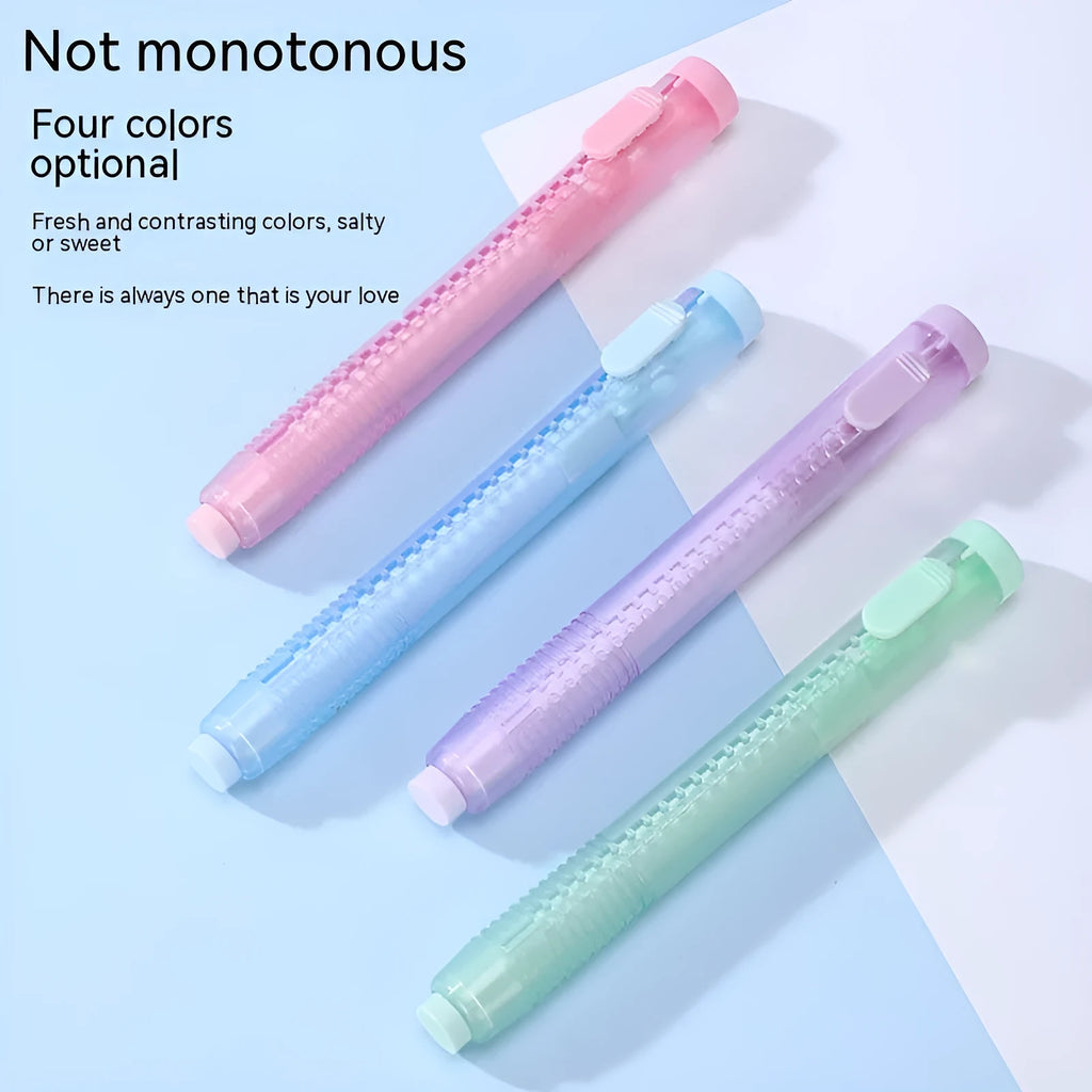 Push type traceless children's automatic eraser in blue, green, pink, and purple colours
