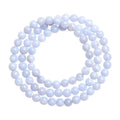 Blue agate beaded bracelet with striped patterning on 6-6.8mm beads in three circular strands