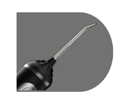 Portable water flosser in black, pink or white with rotating nozzle and USB charging cable