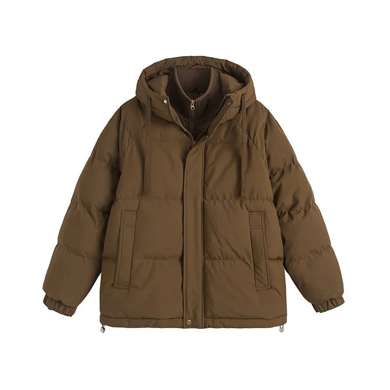 Loose fit cotton-padded winter jacket with side seam pockets in mustard yellow colour