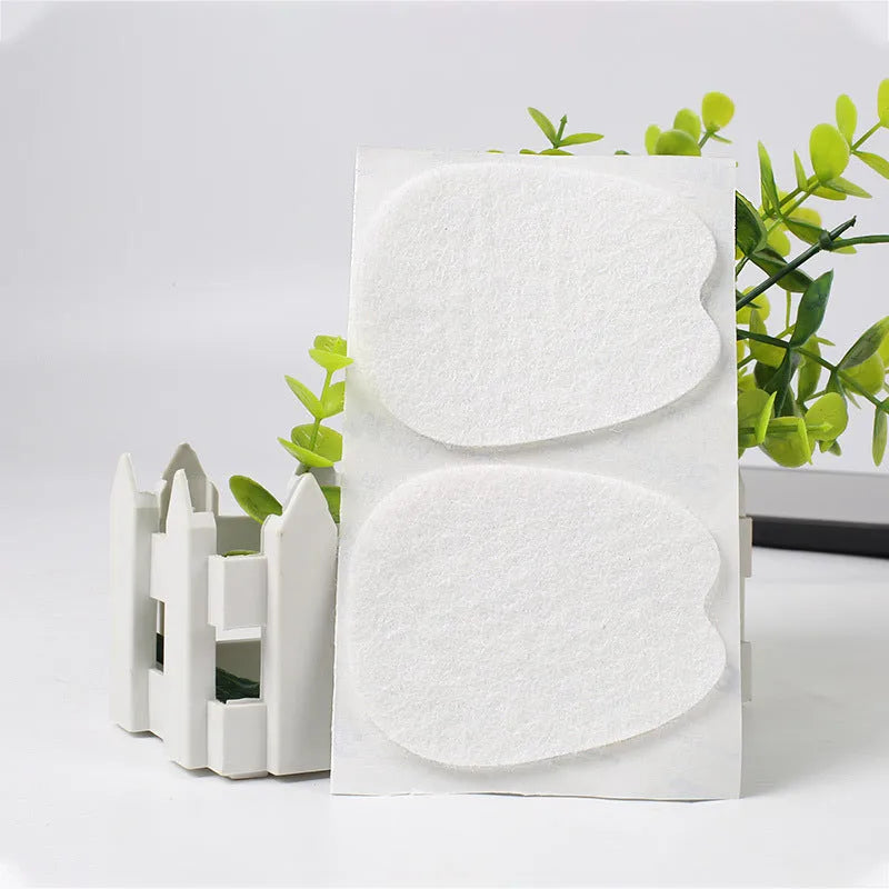 White thin felt shoe tongue stickers showing front pad design for anti-wear protection
