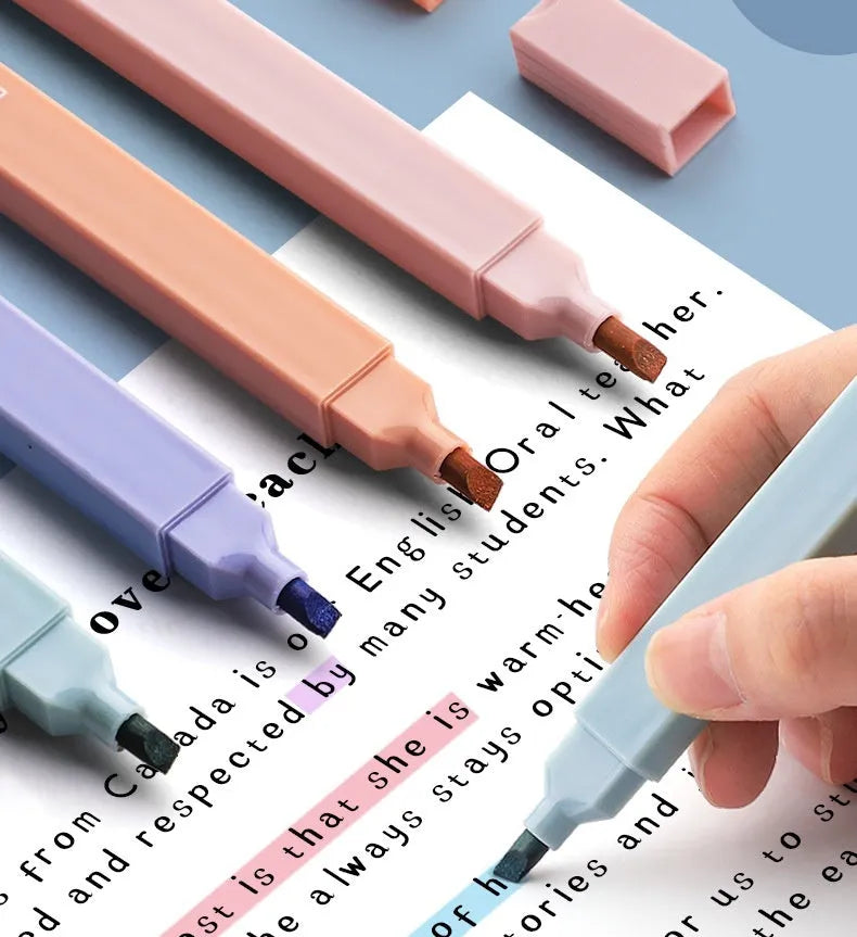 Set of double-ended fluorescent highlighter pens with chisel and fine tips, showing mixed bright colours.