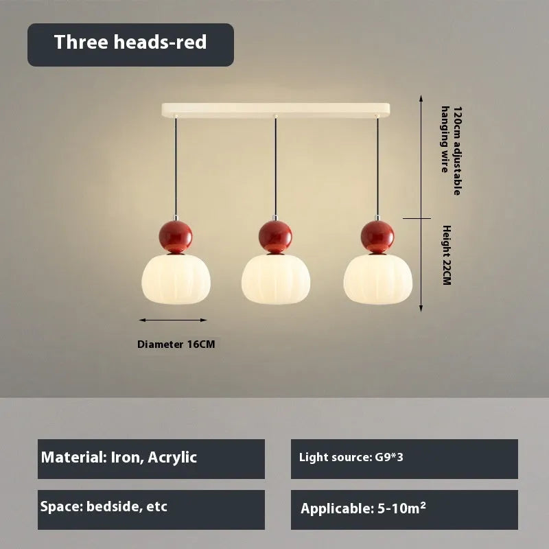 Creative pumpkin-shaped Nordic style ceiling chandelier in alloy, shown in single head and three head configurations.