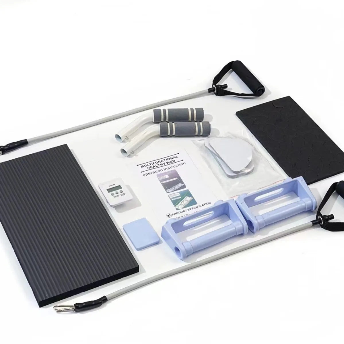 Purple foldable plastic fitness board lying flat on a floor.