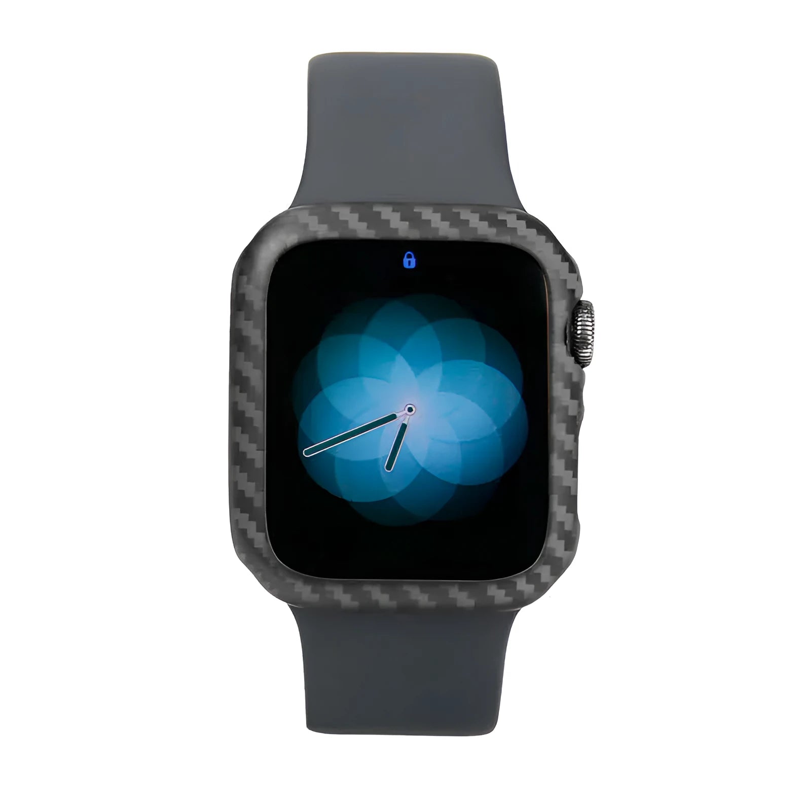 Apple Watch 4 carbon fibre leather case in 44mm size showing bright black finish