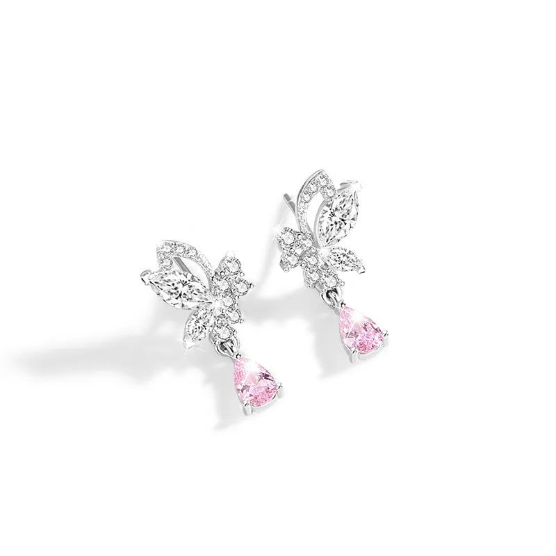 925 sterling silver butterfly stud earrings for women with purple crystal accents on a white background.