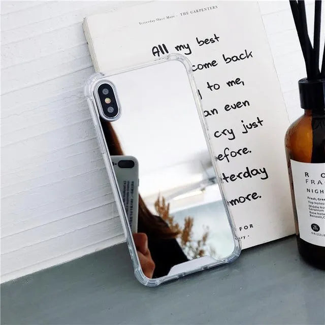 Mirror finish iPhone case in assorted colours showing reflective back and TPU soft edges.
