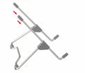 Grey aluminium alloy mobile phone and laptop stand on wooden desk