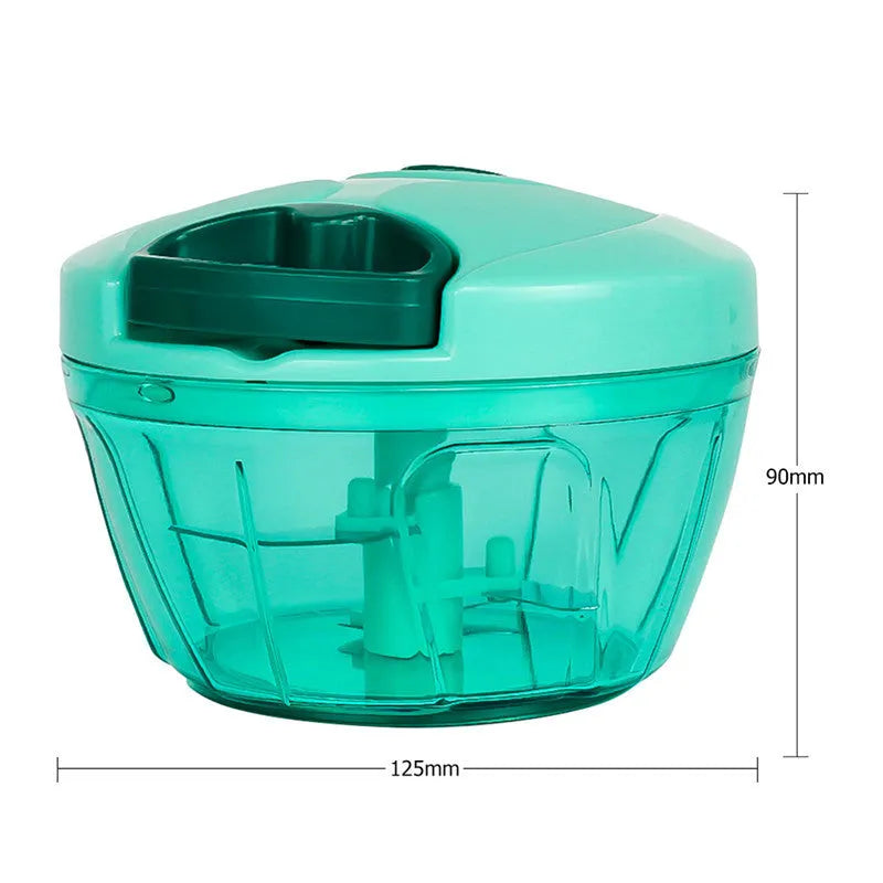 Green manual kitchen chopper grinder with three stainless steel blades and 500ml capacity bowl