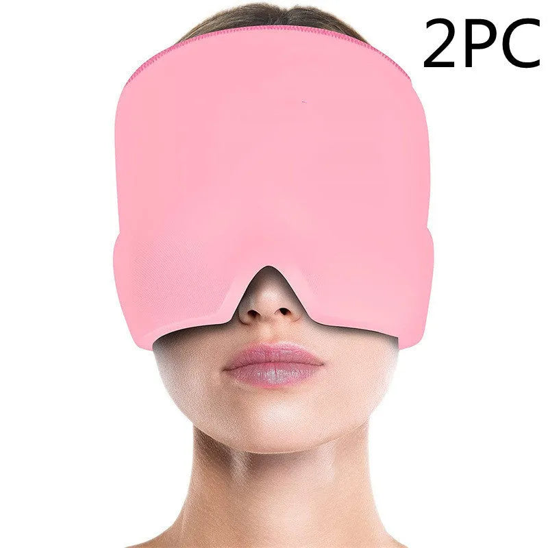 Elastic cloth gel eye mask for headache relief with adjustable headband in black colour