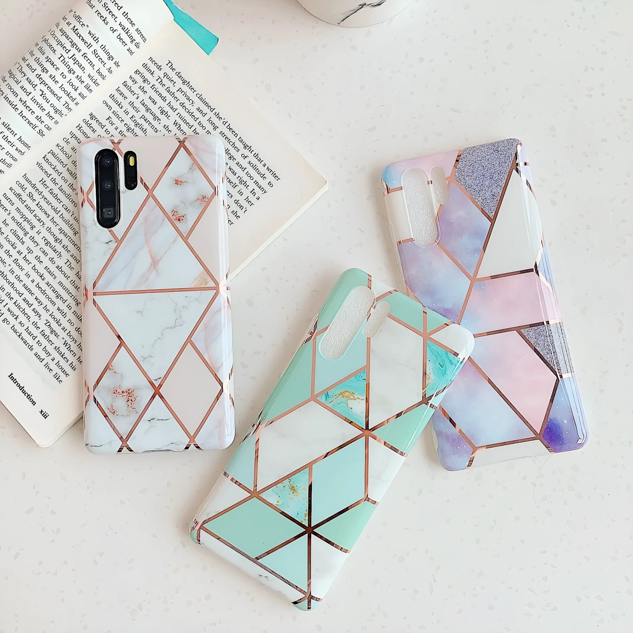 Electroplated marble pattern mobile phone case for Huawei and Samsung smartphones in various colours