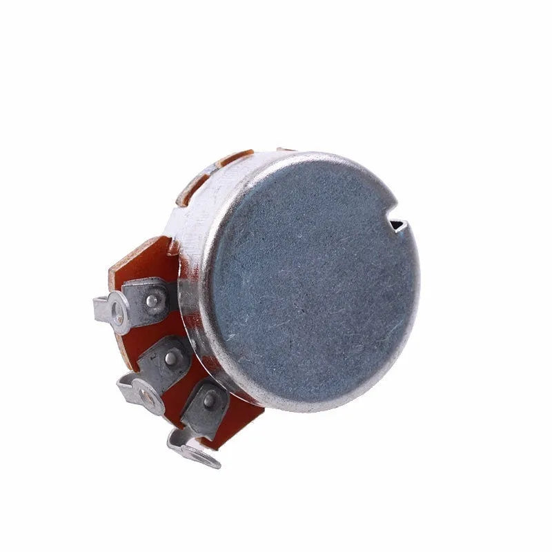 A single metal control knob for an electric guitar potentiometer.