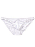 Men's black nylon ice silk low-rise briefs on a white background.