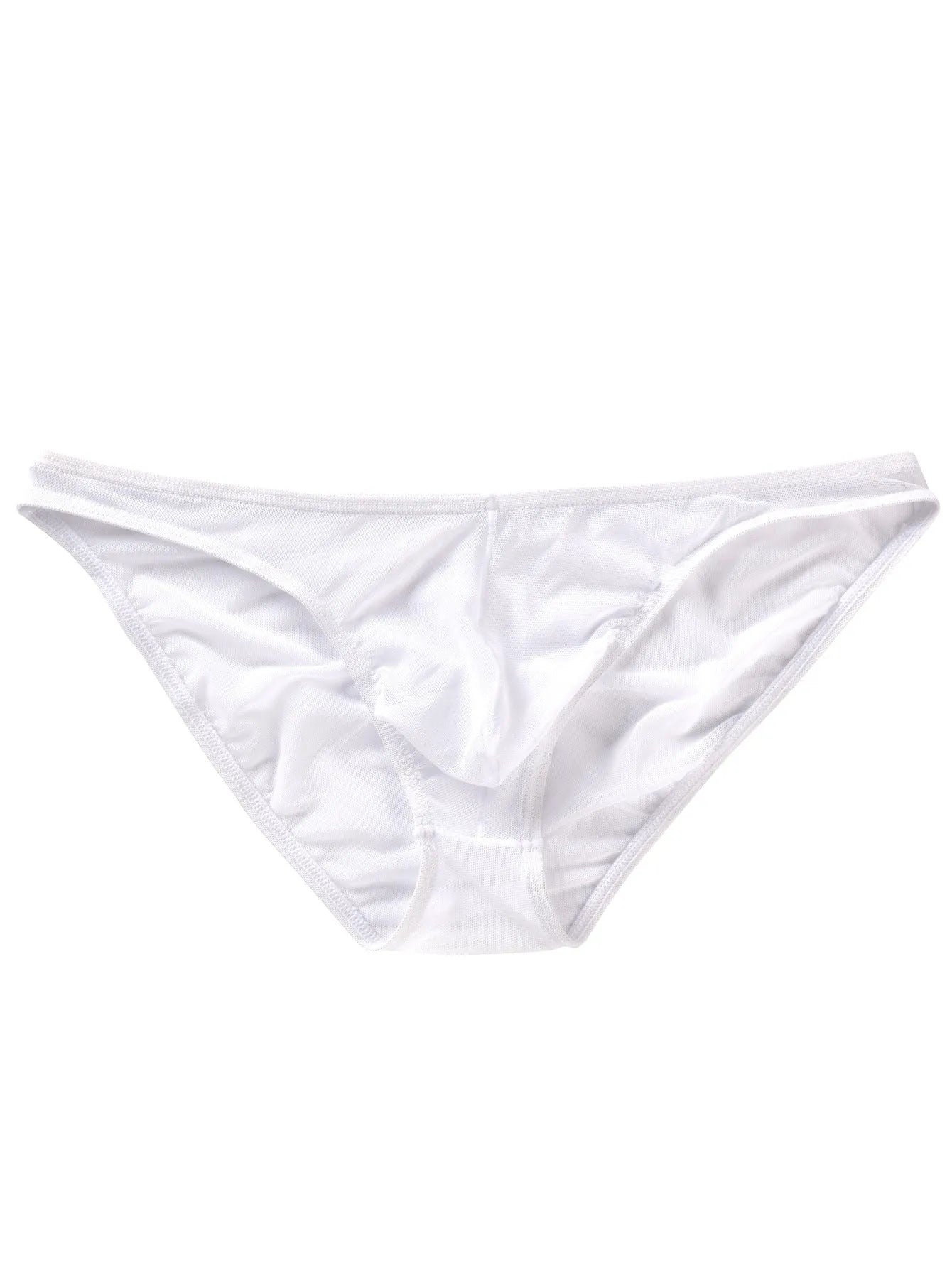Men's black nylon ice silk low-rise briefs on a white background.