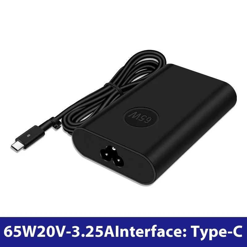 Black 65W Type-C laptop power adapter with set of US UK EU AU ZA plug heads