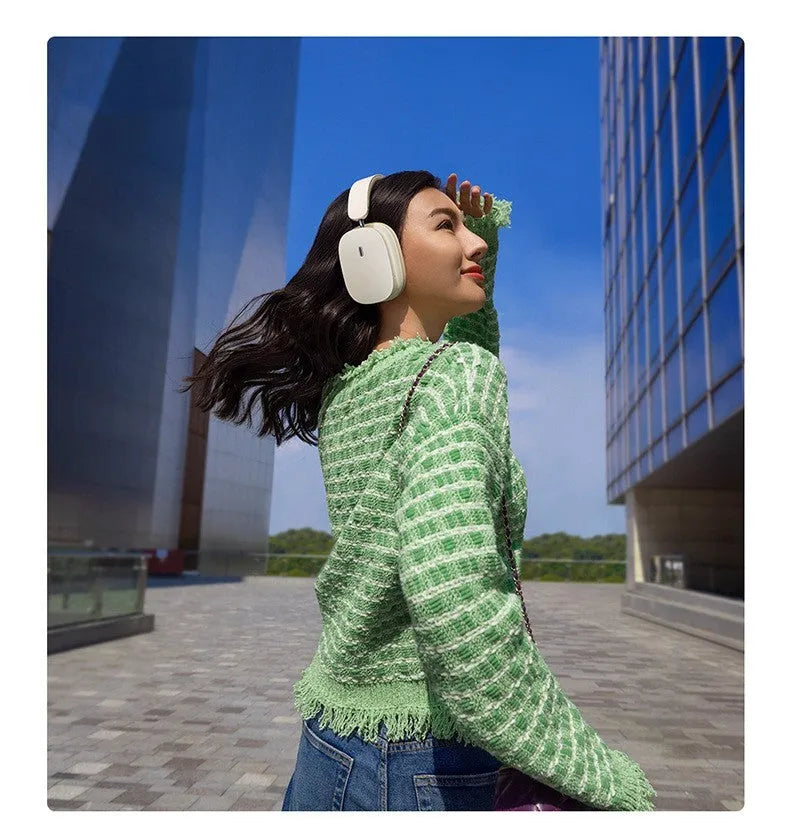 Active noise reduction ANC Bluetooth 5.2 headset in dark gray with head-mounted design and built-in microphone